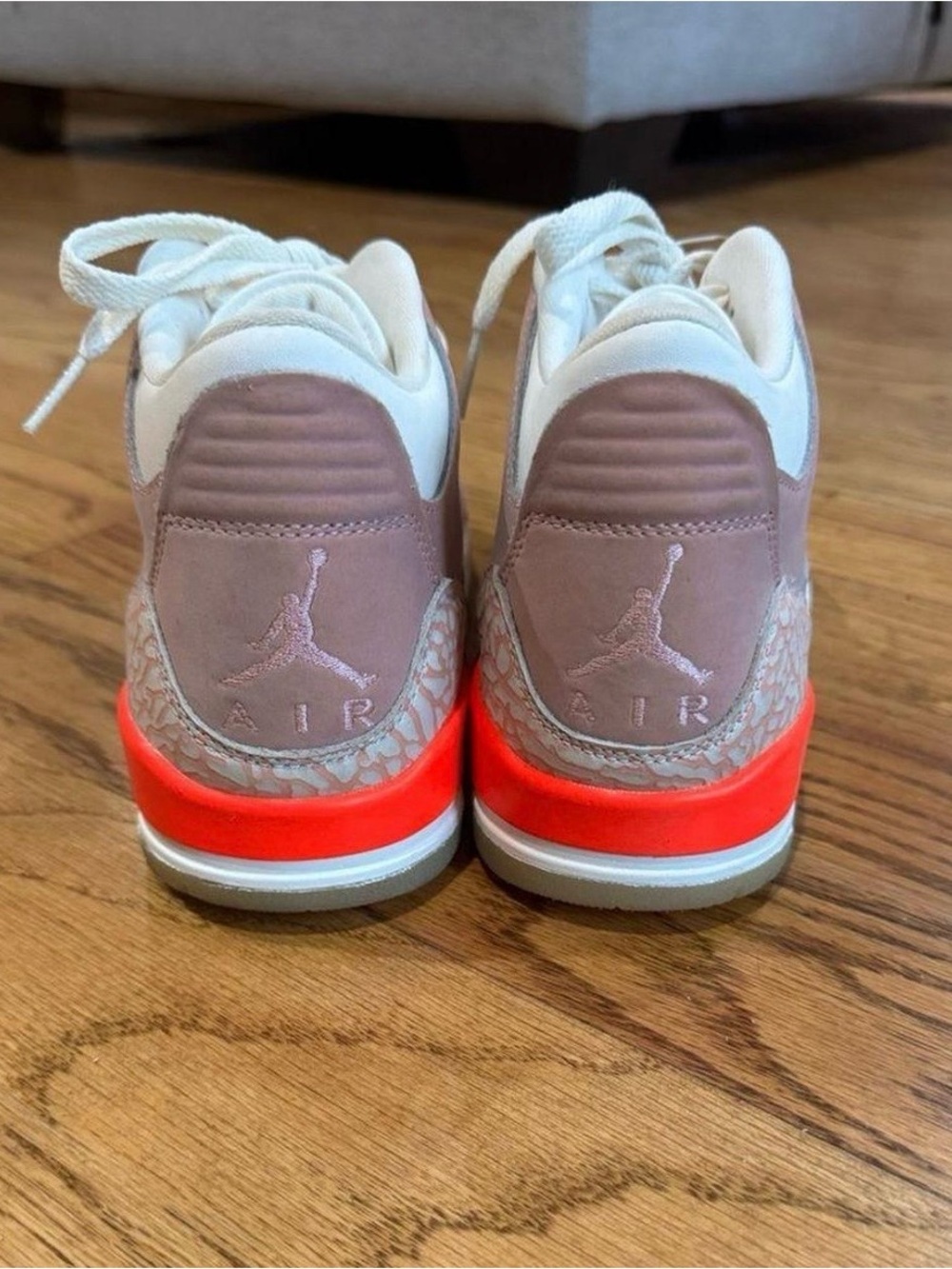 Jordan grade school Pink and Cream Retro Basketball Sneakers with Coral Accent - Picture 3 of 4